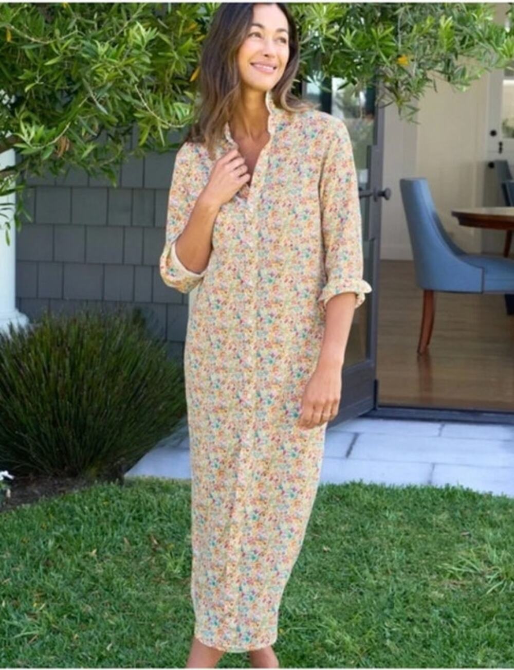 FRANK & EILEEN Sz M Medium Rory Floral Linen Maxi Shirt Dress